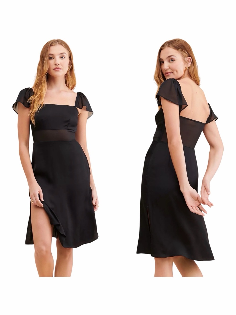 NWT! ANTHROPOLOGIE Sheer Flutter Sleeve Dress in Black. Size 2.